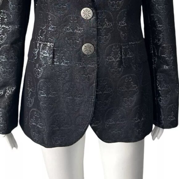 Thomas Wylde Black Metallic Printed Single Breasted Blazer Size 4 - Picture 4 of 10